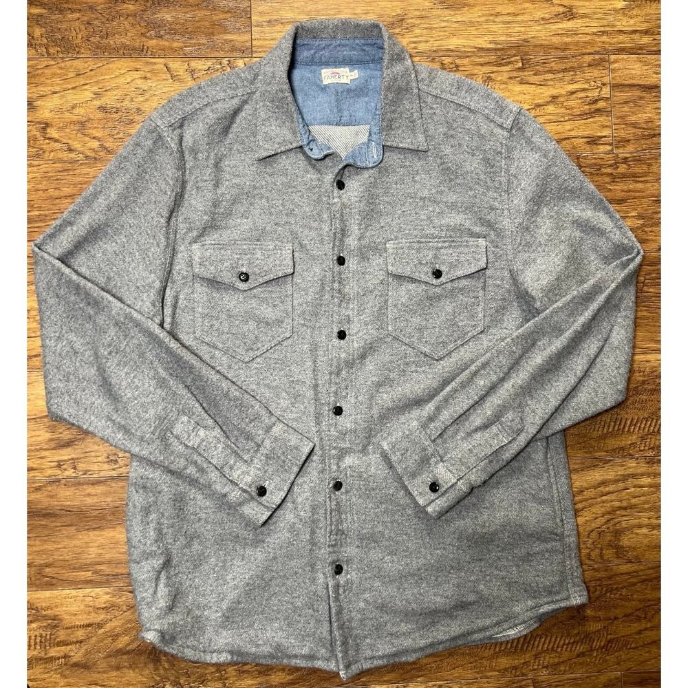 Faherty Brand Legend Light Grey Button Front Sweater Shirt size XL